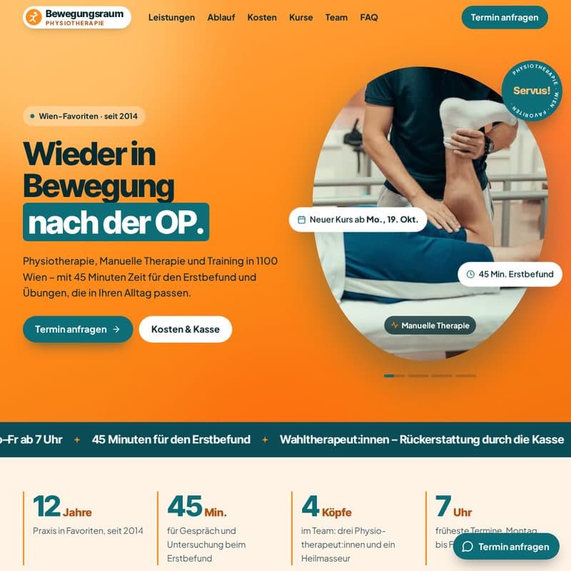 Homepage für Physiotherapie – Vorlage im Design Dynamic, Beispiel Physio Bewegungsraum